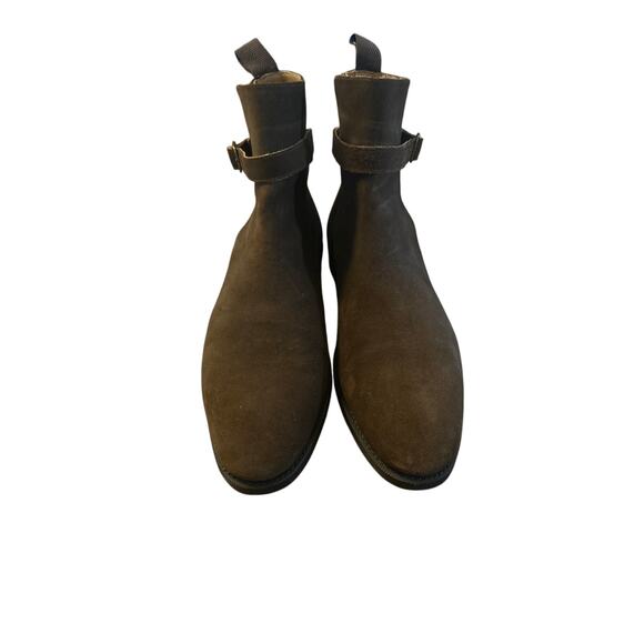 Women 8 Luf & Tung Chardin Brown Suede Leather Ankle Boots Strappy Buckle Sweden - Picture 2 of 9